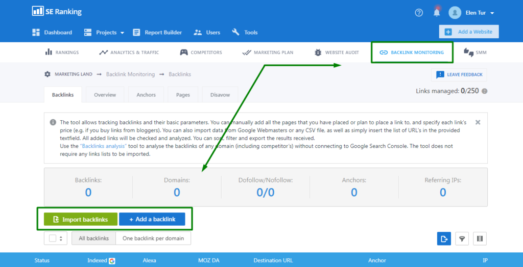 seranking: контроль внешних ссылок 