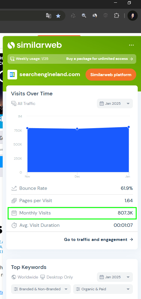 Приложение для просмотра трафика SimilarWeb