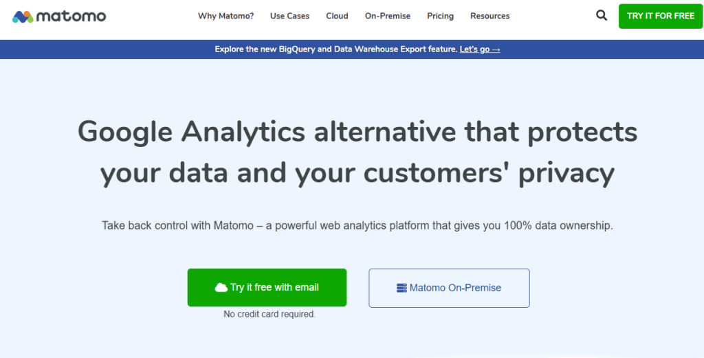 Сайт сервісу для перевірки трафіку сайту Matomo 