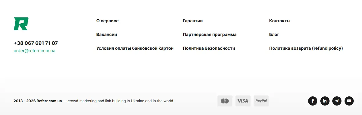 Контакты на новом сайте в футере страниц — правильная техническая оптимизация молодого сайта под Google