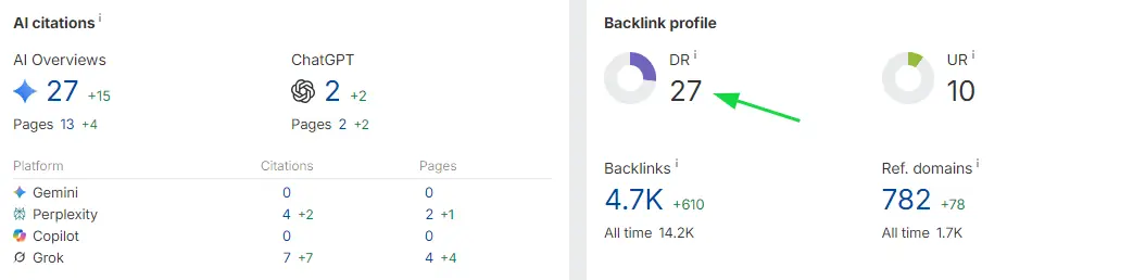 Показатель Domain Rating по Ahrefs при анализе домена сайта на этапе разработки ссылочной стратегии продвижения в Google