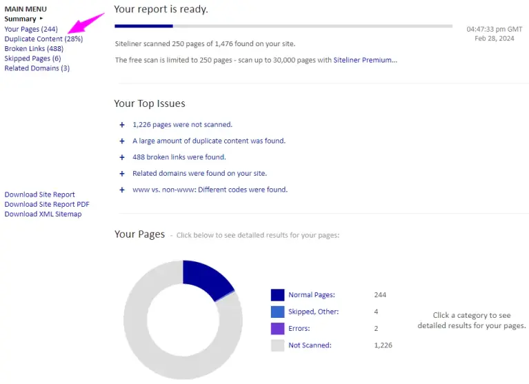 Статистика сканування домену: співвідношення проіндексованих і пропущених сторінок. Наочний аудит технічного стану перед запуском SEO для інтернет-магазину